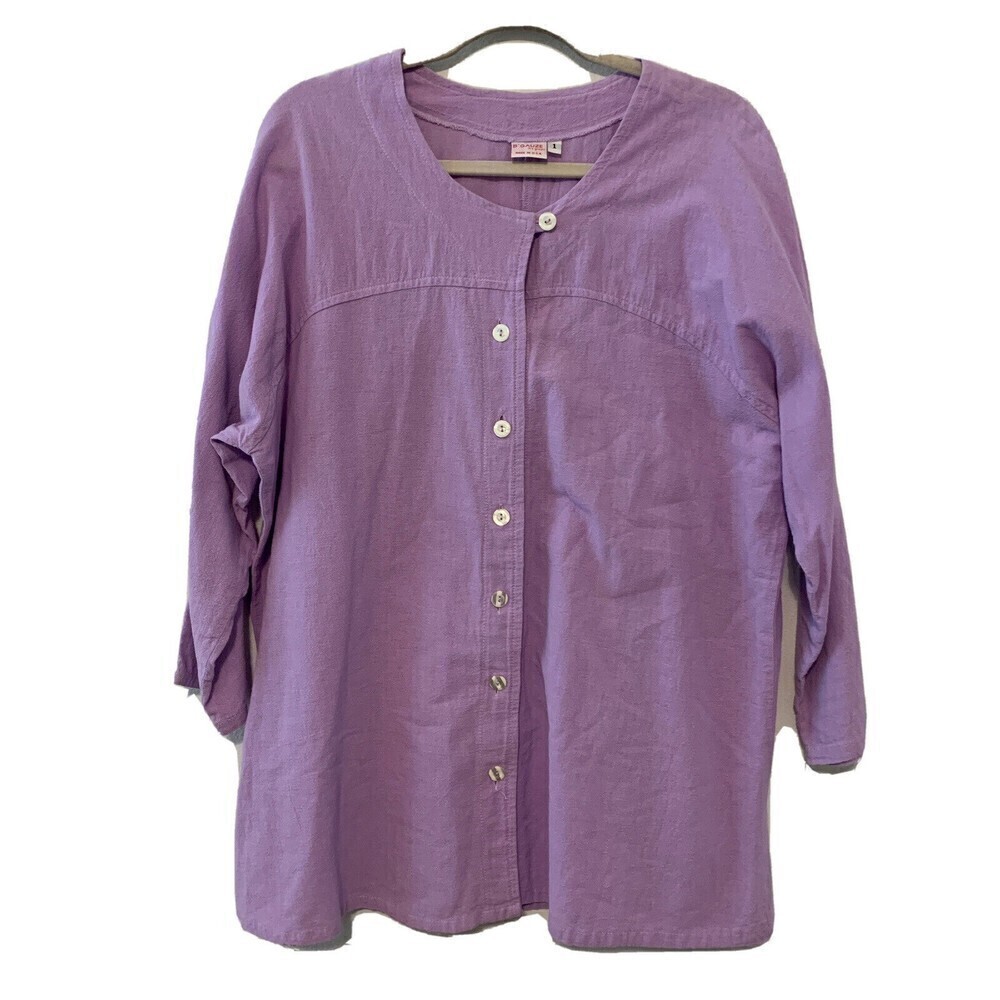 B'Gauze It's Great Womens 1 Lilac Cotton Lagenlook Button Up Blouse